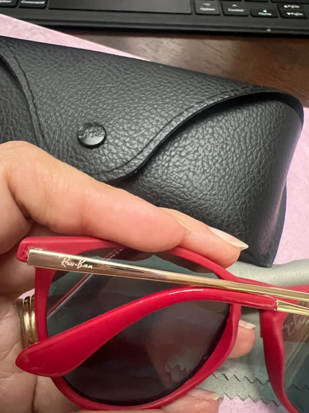 Ray-Ban Junior Red Frame Sunglasses with Tinted Lenses Length 5” width 2”